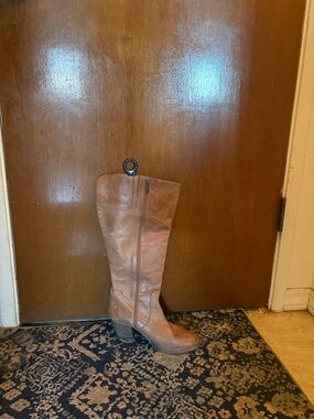 Brown Leather WIDE Calf Heeled Boot. Leather lined. Buttery soft.